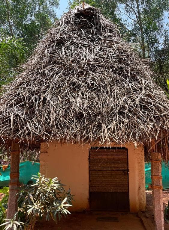 Triple Hut — woven exterior under the canopy